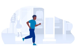 Icon: Man wearing T-shirt and long pants runs